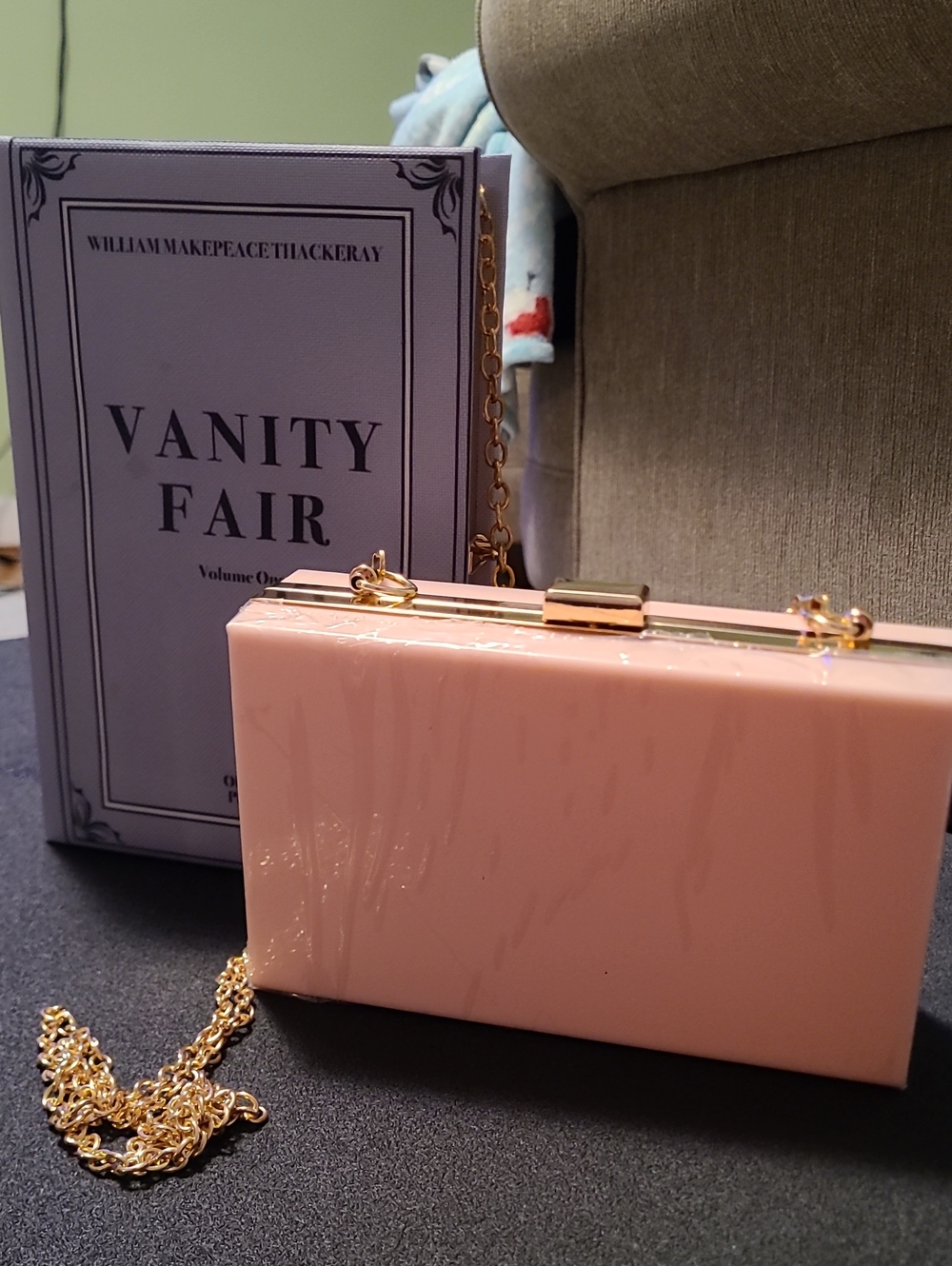 Women's Glossy Pink Box Clutch with Gold Chain And Purple Vanity Fair Clutch